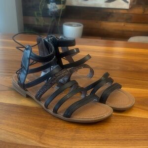 Nine West Brown and Black Strappy Gladiator Zip Up Sandals Size 10